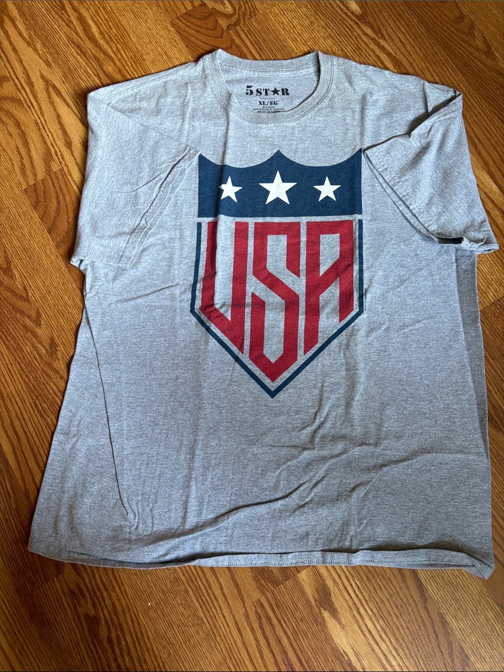USA Shield Graphic Tee - Gray with Red & Navy